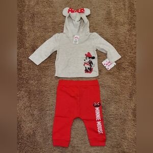 Disney Minnie Mouse Gray Hoodie and Red Leggings Set